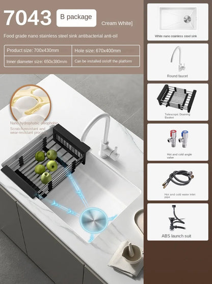 White Stainless Steel Kitchen Sink with Digital Display Multifunction Waterfall Faucet large Wash Basin for Kitchen Accessories