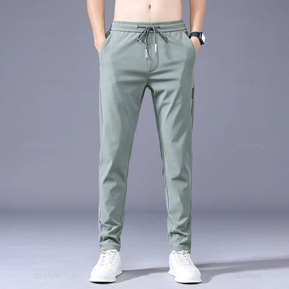 OUSSYU Brand New Spring Summer Men's Casual Pants Slim Pant Straight Thin Trousers Male Fashion Stretch Khaki Jogging 28-38