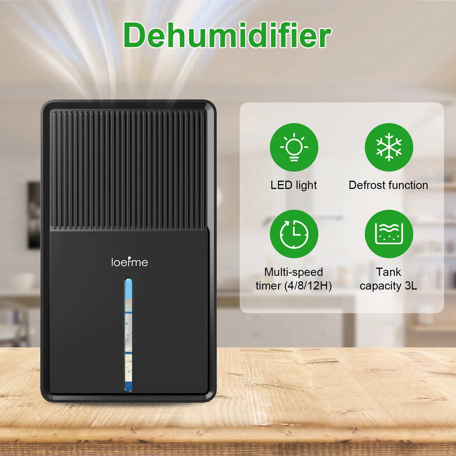 LOEFME 3.0L Air Dehumidifier Portable Mute Moisture Absorbers Machine Air Dryer Deodorizer Dryer For Home Bedroom Office Kitchen.