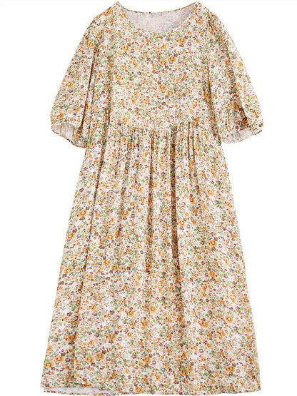 Kurzarm übergroße Baumwolle Satin Vintage Blumen neu in Kleidern für Frauen lässig lose lange Sommerkleid elegante Kleidung.