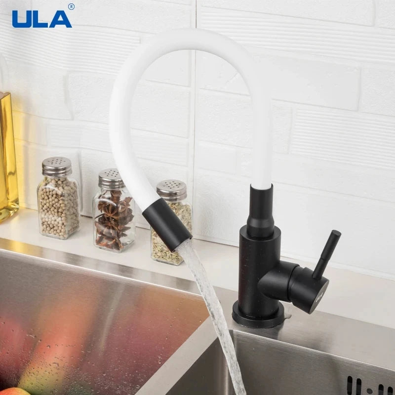 ULA Gold Kitchen Faucet Stainless Steel Flexible Spout Kitchen Sink Faucet Hot Cold Water Sink Mixer Tap 360 Degree Rotate Crane