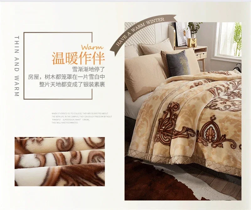 European Style Warm Raschel Blanket for Winter High End Soft Thicken Warmth Weighted Blanket Double Side Flocked Comforter Duvet.