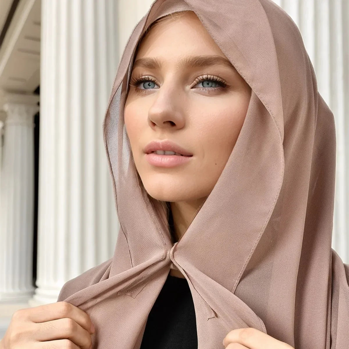Chiffon Instant Hijab With Bulit-in Magnets Muslim Woman Hijab Solid Color Easy To Wear Shawl Wrap With Undercap Famme Headscarf.