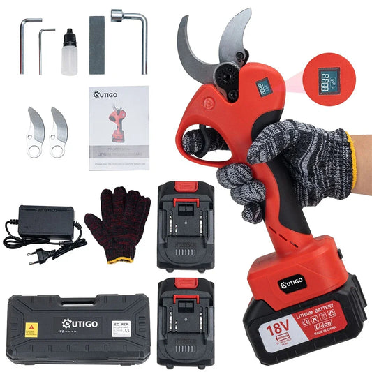OUTIGO Professionelle Elektrische Gartenschere,40 mm Akku Grtenschere, 2x3000mAh Lithium-Wiederaufladbar Akku 6-8 Arbeitsstunden, Astschere, Rebschere, Baumschere, Rosenschere