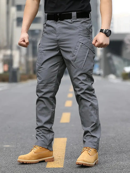 Men's multifunctional pocket tactical pants, wear-resistant Cargo Pants, water repellent, suitable for hiking and outdoor work.