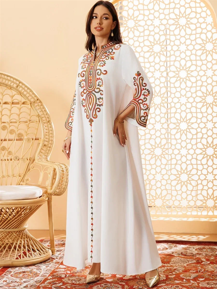 Ramadan Muslimische Damen bestickte lose Abaya-Kleider für Frauen Gala Marokko Dubai Eleganter lässiger Kaftan.
