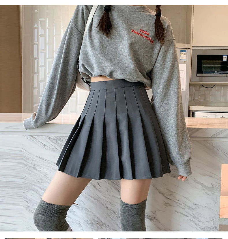 Zjaiss White Women Plus Size Pleated Skirts Summer High Waist Zipper Girls Dancing JK Black Fashion Student A Line Mini Skirts.