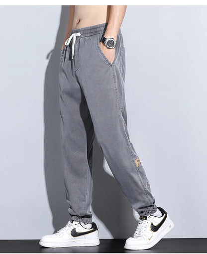 Men's Lyocell Loose Cuffed Tapered Pants 2025 Summer Autumn Comfortable Breathable Casual Long Pants Plus Size 5XL