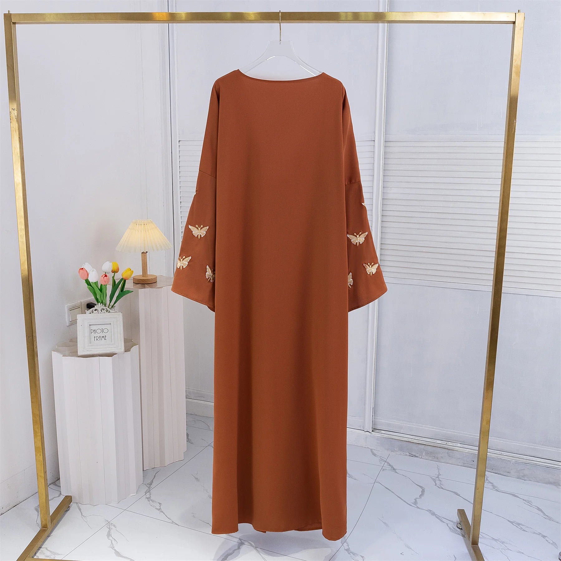 Butterfly Embroidery Open Front Abaya Women Long Sleeve Maxi Length Dress Muslim Abayas Kaftans Women Jilbabs Women's Clothing.