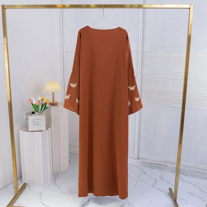 Butterfly Embroidery Open Front Abaya Women Long Sleeve Maxi Length Dress Muslim Abayas Kaftans Women Jilbabs Women's Clothing.