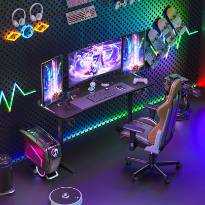 Höhen verstellbarer Gaming-Schreibtisch Stehpult, großer Gaming-Computer-Schreibtisch mit RGB-LED-Leuchten für Spiele und Home Office, schwarz