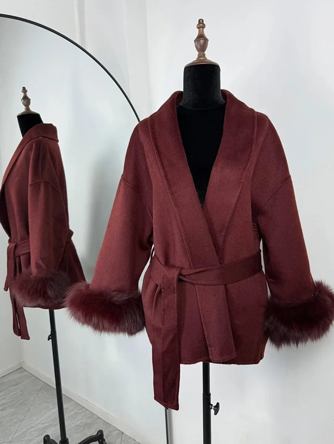 2025 Chic Lapel Plush Coat With Belt Women Vintage Faux Fur Sleeve Tweed Open Coats Female Autumn Winter Casual Street Outwear