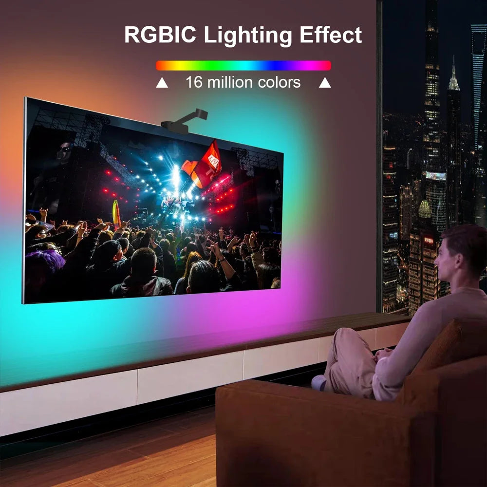 Bluetooth APP Control TV Bildschirm Hintergrundbeleuchtung RGBIC Lichtleiste Farbpicking Sync mit 55-75 Zoll Monitor Spiel Atmosphäre Lampenband.