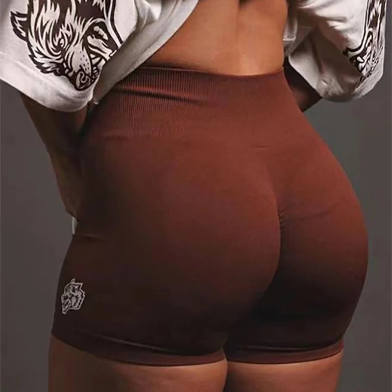 Darc Sports Shorts Elastic Yoga Pants for Women Wolf Head Naked Sense Yoga Shorts Peach Hip Fitness Breathable Sports Shorts.