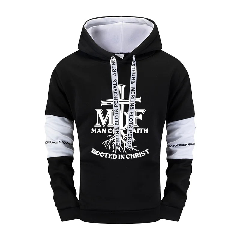 Man of Faith Hoodie Sweatpants 2pcs Set Men's Tracksuit Autumn Winter Daily Casual Sport Jogging Suit Home Outdoor Hooded Outfit.