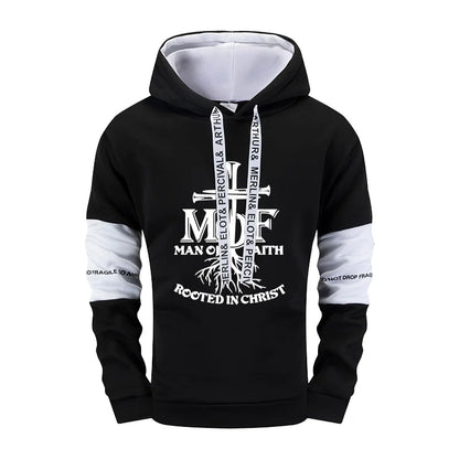 Man of Faith Hoodie Sweatpants 2pcs Set Men's Tracksuit Autumn Winter Daily Casual Sport Jogging Suit Home Outdoor Hooded Outfit.