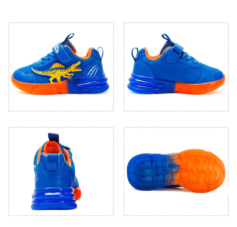 EXDINO Dinosaur Little Kids Spring Autumn LED Light Up Shoes Children Spinosaurus Boys Glowing Casual Sports Sneakers Non-slip.