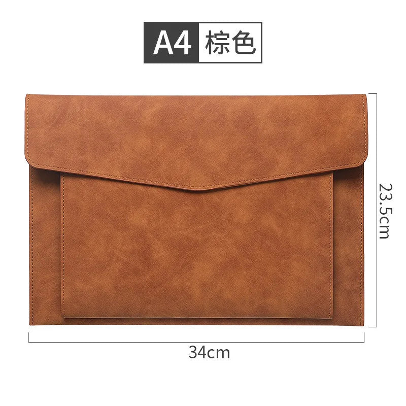 A4 Leather Document Bag, Large Capacity Business Briefcase, Waterproof Office Folder, Can Hold Laptop and Stationery.