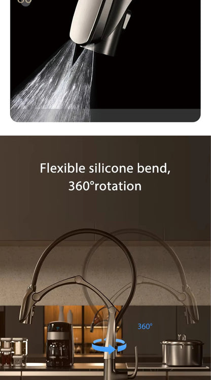 AITANA Gun Grey Luxury Brass LED Display Kitchen Faucet，Touchless Sensor，Pull-Out 3-Function Spray Water-Saving SinK Mixer