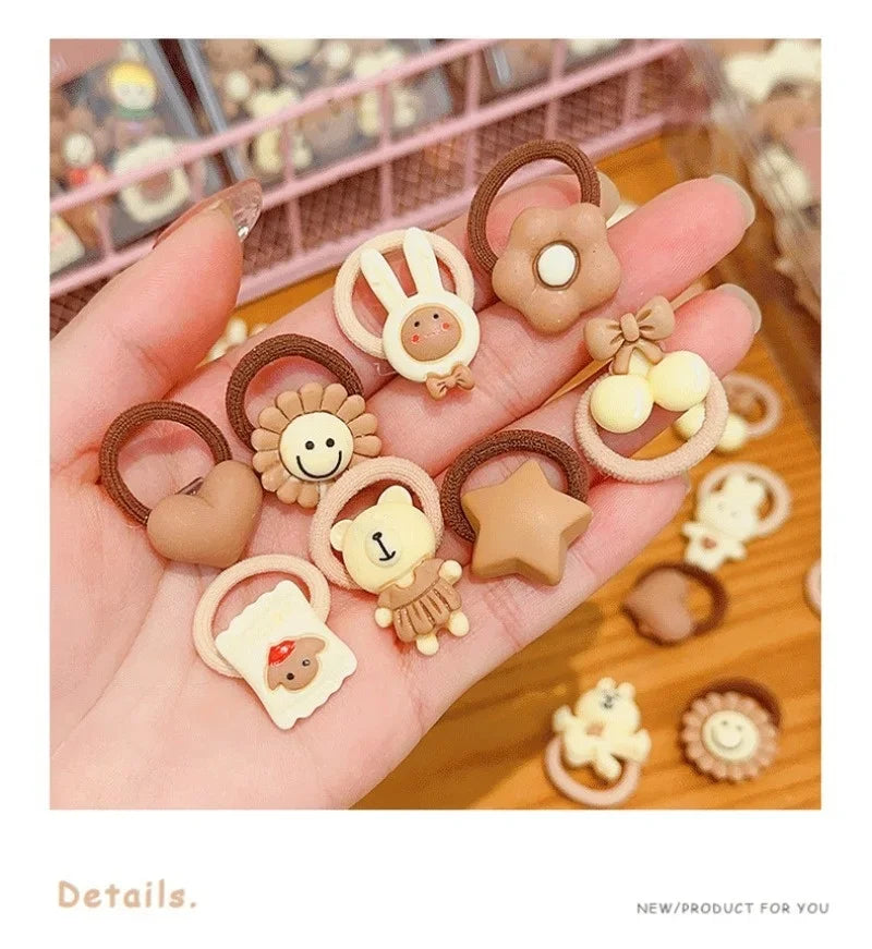 Coffee Color Children's Cute Cartoon Hair Rope Baby Thumb Loop Does Not Hurt Rubber Band Headwear Baby Tie Head  Small Pull.