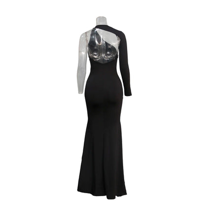 Frühling Herbst Longuette Langarm Elastic Force Single Sleeve Slim Long Damenkleid