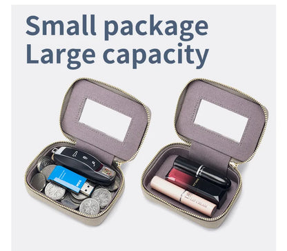 Lipsticks Case with Built-In Mirror Mini Cosmetic Bag Zipper Makeup Organizer Coin Pouch Travel Contact Lens Case Lipstick Purse.