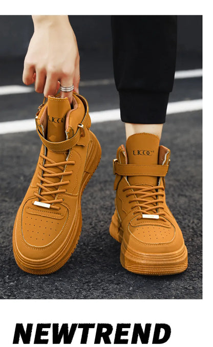 Hot Fashion Brown Sneakers Men 2024 Designer Men High Top Shoes Comfortable Platform Shoes Men Casual Mens Skateboard Sneakers.