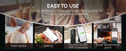 Wireless Bluetooth Meat Thermometer IP67 Waterproof Probes with LCD Screen Booster Rechargeable for Grilling Smoker BBQ Oven.