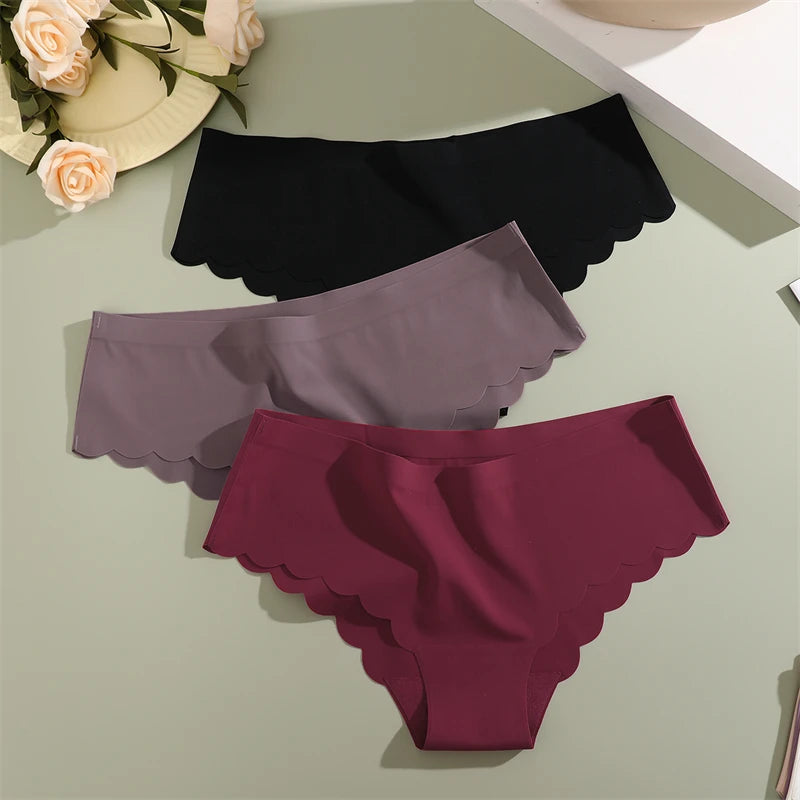 5PCS/Set Seamless Ruffle Waist Underwear for Women Sexy Ice Silk Breathable Panties Female Low Rise Stretchy Briefs Lingeries.