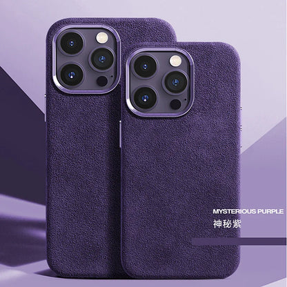 Grey Alcantara Magnetic Attraction Case for iPhone 16 12 13 14 15 Pro Max High-end Imported Suede Metal Lens Protection Cover