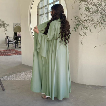 Siskakia Muslim Open Kimono Abaya For Moroccan Women Fashion Ruffle Sleeve Arab Dubai Clothing Jalabiyat Turkey Soft Gulf Robe.