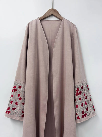 Ramadan islamic clothing kebaya Middle East Muslim women's Abaya solid color cuff love  embroidery  cardigan.