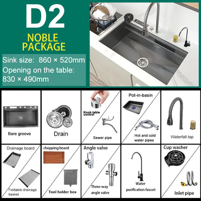 Stainless Steel New Kitchen Sink Household Piano Keys Multifunctional Waterfall Large Single Slot Dish and Vegetable Wash Basin