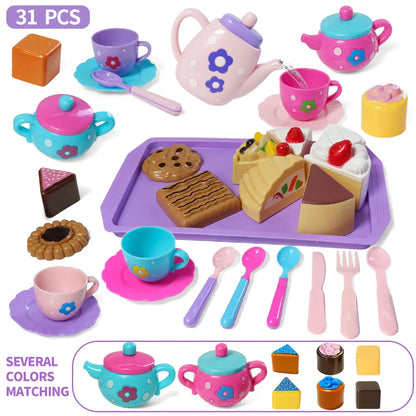 Little girl tea party set, pretend afternoon tea dessert teapot set, princess tea time playing teapot kitchen toys, Easter gifts.