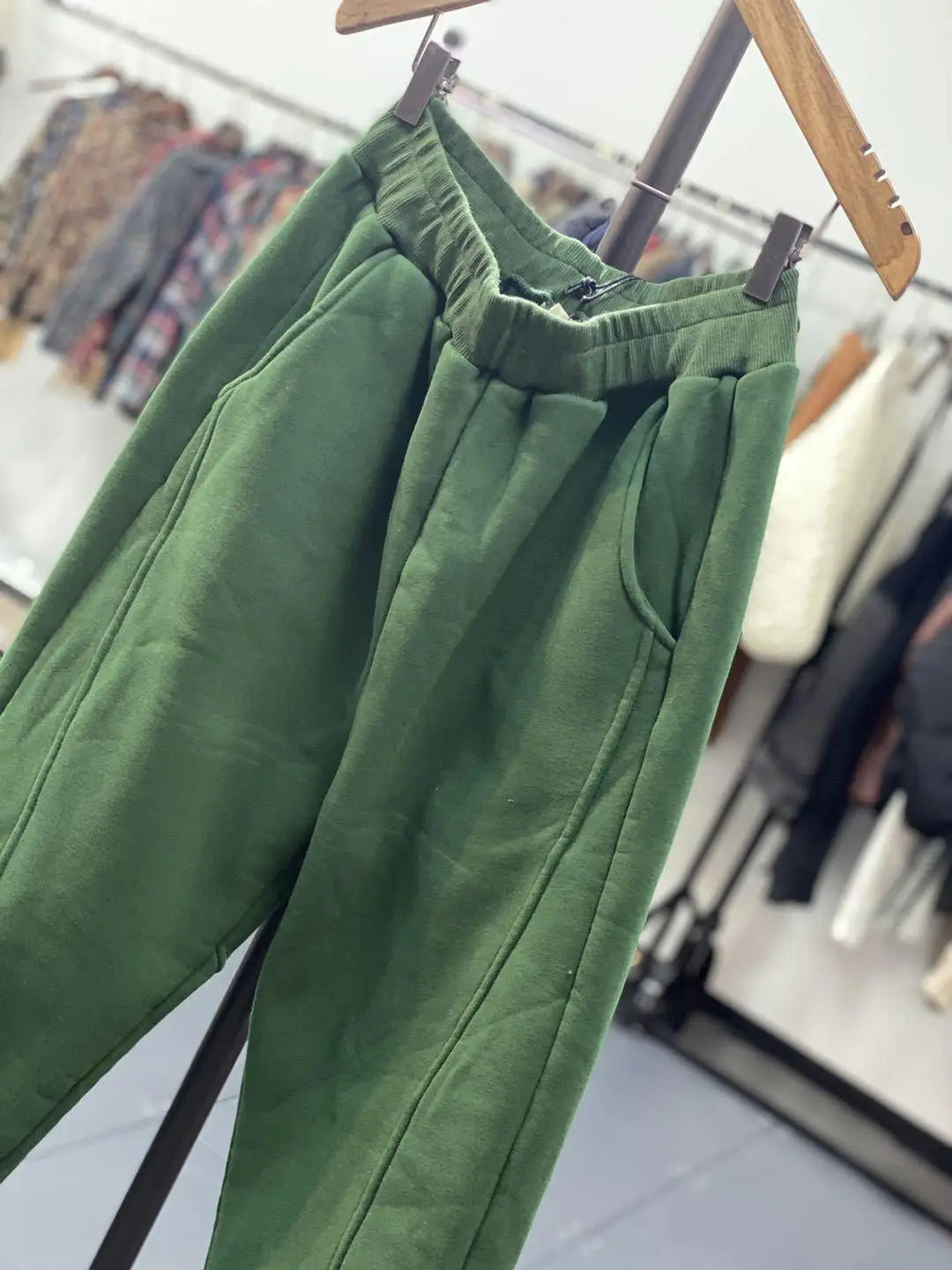 Autumn/Winter 150kg American Retro Cuffed Casual Trousers Men's Korean Slimming Patchwork Fleece-lined Harem Trousers Sweatpants.