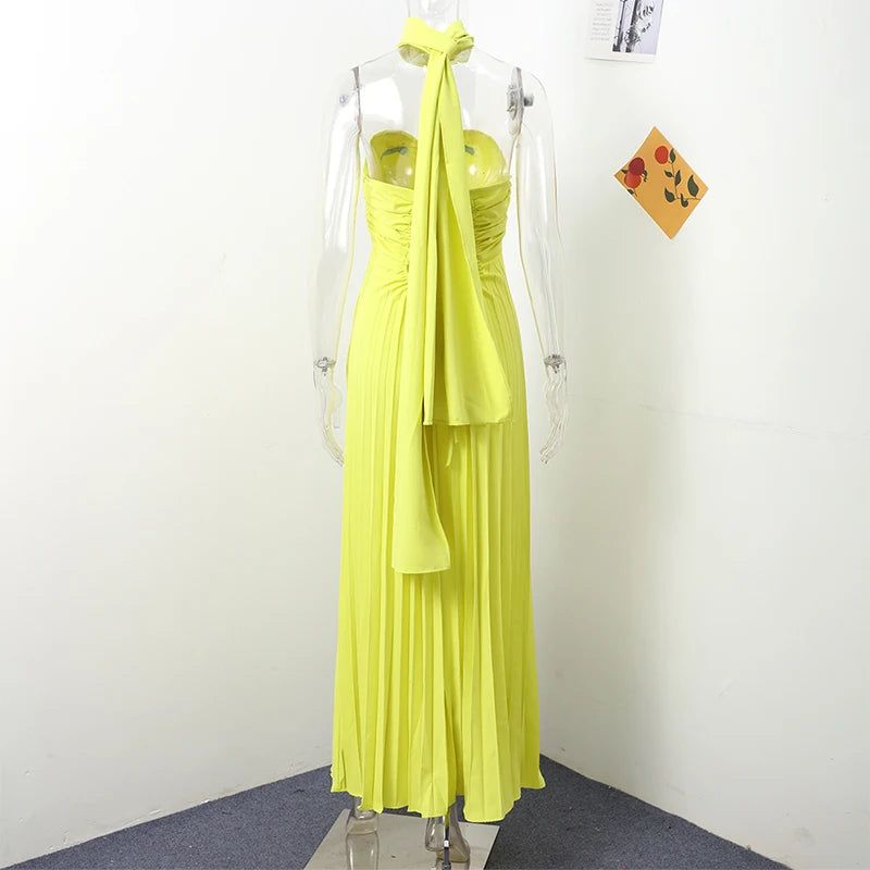 Elegante trägerlose Band-Plissee-Kleider für Damen, sexy, ärmellos, rückenfrei, langes Kleid, 2025, Frühjahr, neue Dame, Abendparty-Roben.