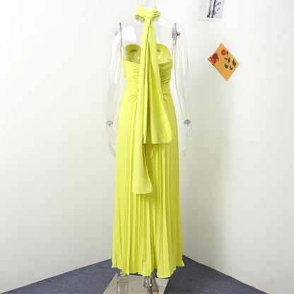 Elegante trägerlose Band-Plissee-Kleider für Damen, sexy, ärmellos, rückenfrei, langes Kleid, 2025, Frühjahr, neue Dame, Abendparty-Roben.