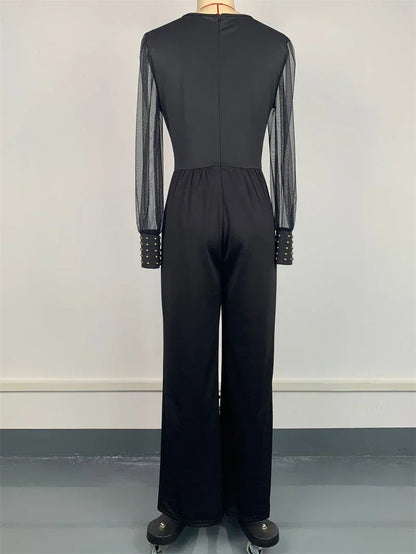 Elegant Lace Patchwork Jumpsuits Summer Clothes Women Long Sleeve V-Neck Rompers Playsuits Streetwear One Pieces Overalls Outfit.