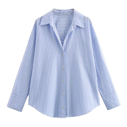 Women Fashion Spring Cotton Oxford Long Sleeve Single-breasted Lapel Blouse Street Clothing Shirt Chic Ladies Tops Mujer