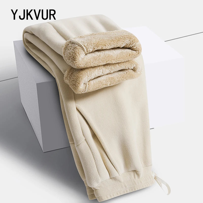 YJKVUR Unisex 2025 Winter New Oversize Pants Men Women Warm Fleece Liner Drawstring Trousers Casual Comfortable Gym Sweatpants.