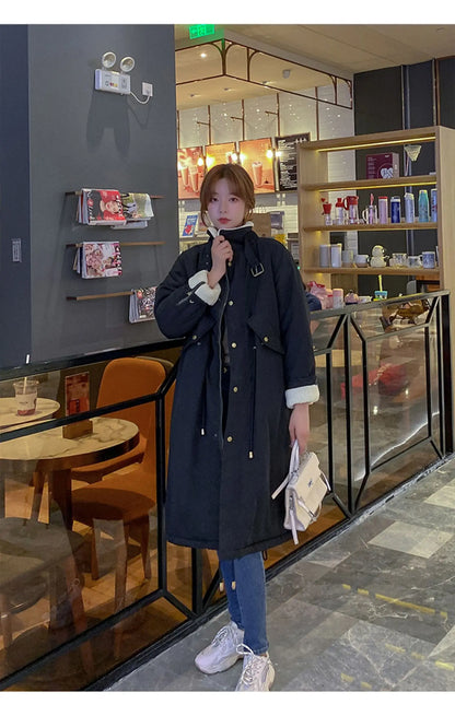 Daunen-Baumwoll-Parkas-Jacke für Damen, mittellang, über dem Knie, 2025, neue koreanische lockere Mode, Winter, gepolstert, weiblich, verdickt