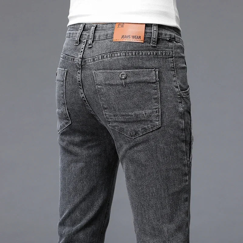 2024 New Men's Skinny Jeans Blue Gray Cotton Elasticity Straight Pencil Foot Slim Fit Fashionable Casual Denim Long Pants Male.