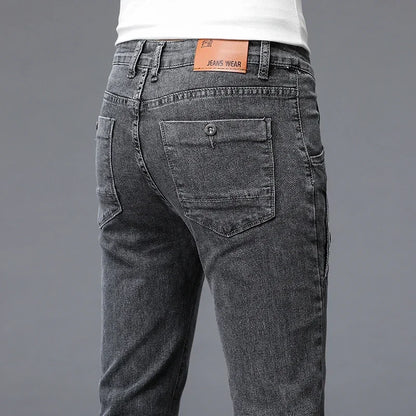 2024 New Men's Skinny Jeans Blue Gray Cotton Elasticity Straight Pencil Foot Slim Fit Fashionable Casual Denim Long Pants Male.