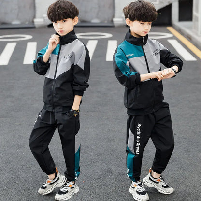 Teenage Boys Clothing Set Autumn Children Patchwork Sportswear Suits Fashion Big Boy Zipper Birthday Outfit Costumes for Kids.