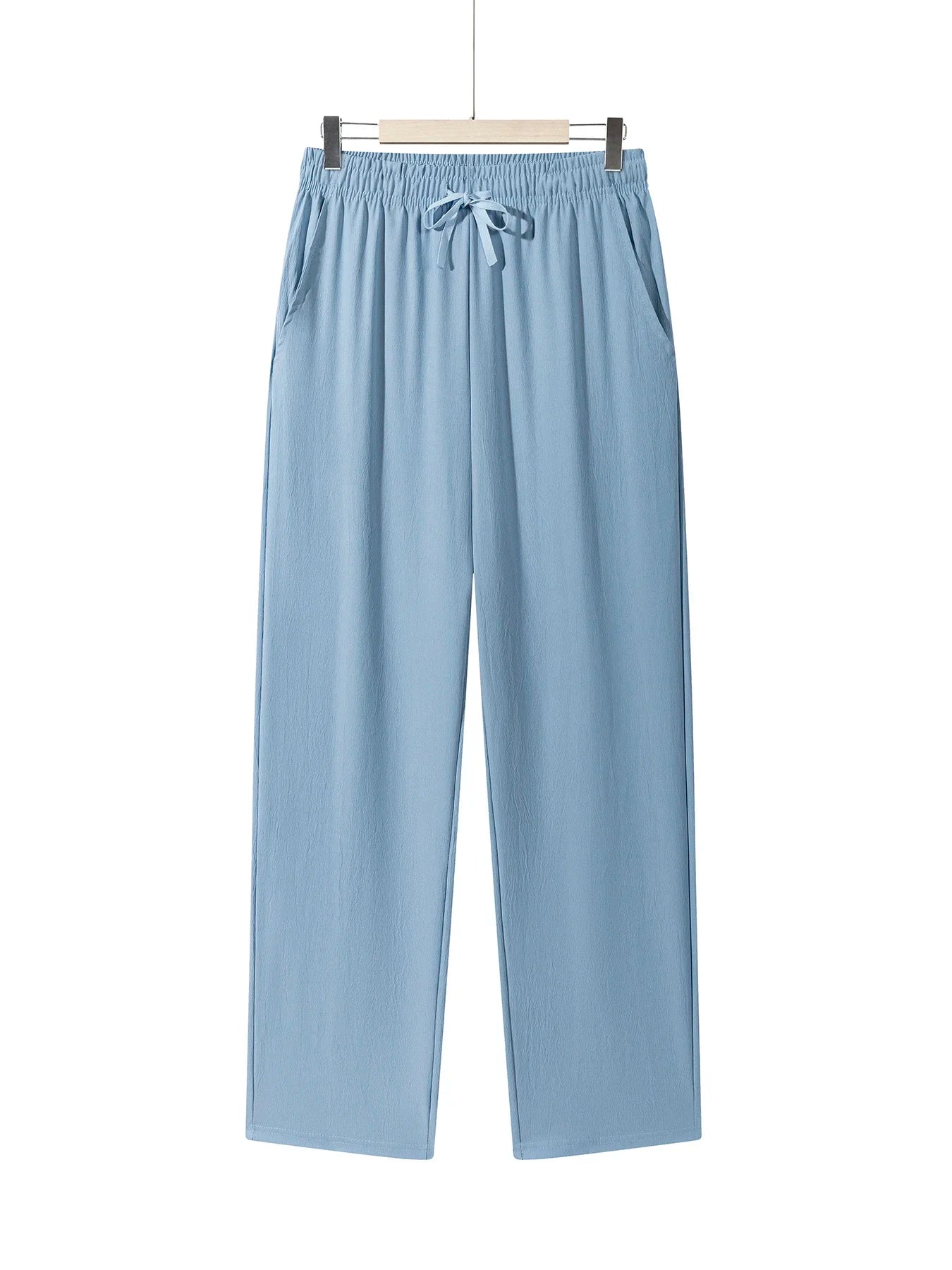 Summer Men's Straight Trousers Casual Solid Color Breathable Drawstring Long Pants Sweatpants Streetwear Men Baggy Pants.