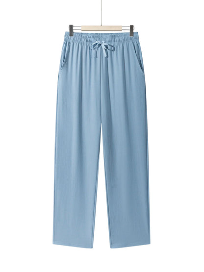 Summer Men's Straight Trousers Casual Solid Color Breathable Drawstring Long Pants Sweatpants Streetwear Men Baggy Pants.