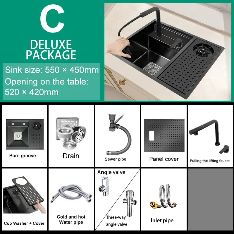 Versteckte Waschbecken aus Edelstahl, Küchenspüle, Bar, kleiner Einzelschlitz mit Deckel, Waschbecken, Balkon, Garten, Wohnmobil