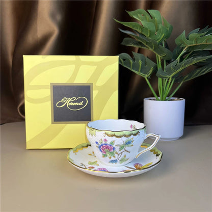 Flower Basket Coffee Cup and Saucer Set Ceramic Cup Saucer Gift Box Bone China Afternoon Tea Pastoral Flower Home Drinkware.