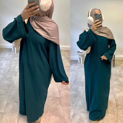 Warm Arabic Corduroy Abaya Dress for Women Ramadan Dubai Women Modest Muslim Coat Winter Islam Clothing New Turkey Solid Robe.