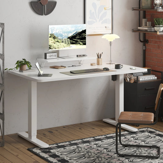 Devoko Höhenverstellbarer Schreibtisch Elektrisch 160×70cm mit Monitorständer,Ergonomisches Sitz-Stehpult (Weiß)